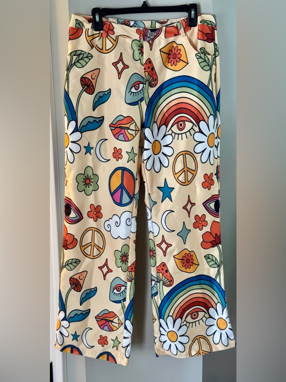 Retro Wide Leg Peace & Love Jean Pants